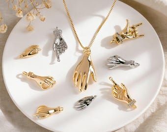 4pcs Gold/ Silver Hand Charms, Gold/ Rhodium plated Brass, DIY Jewelry Making Supplies (GB-4156)