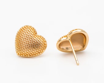 10pcs Gold Heart Ear Post, Real Gold plated Brass, Geometric Earring Studs (GB-3903)