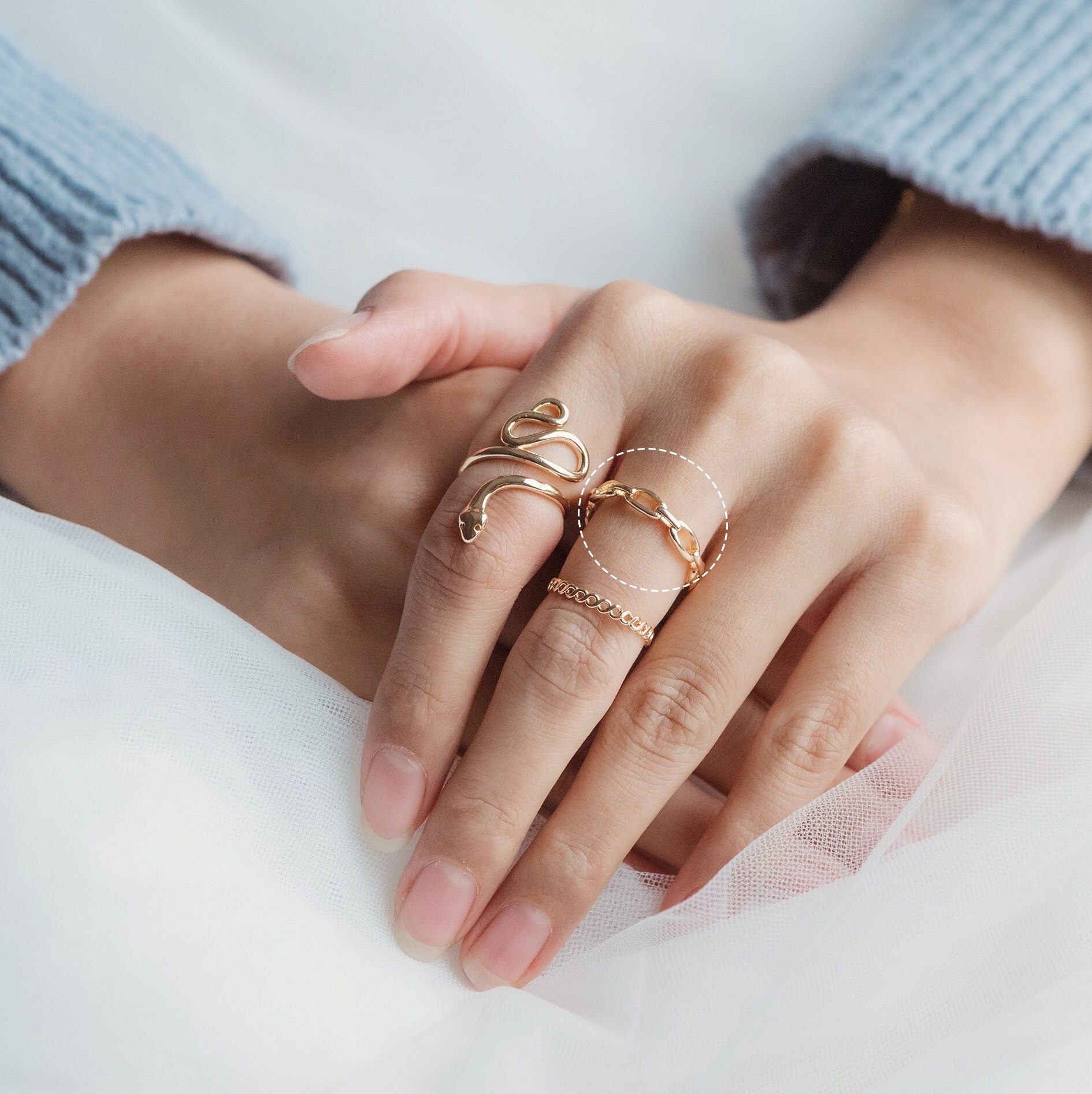 4pcs Gold/ Silver Chain Ring, Chain Ring, Adjustable Gold Ring