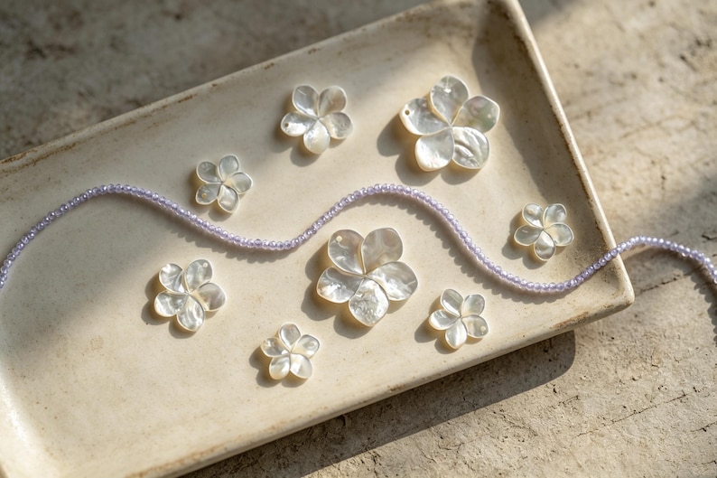 10pcs White Mother of Pearl Flowers 14/ 17/ 24mm, Top Side Drilled, Shell Plumeria Flowers for Earrings -(BK-016) image 3