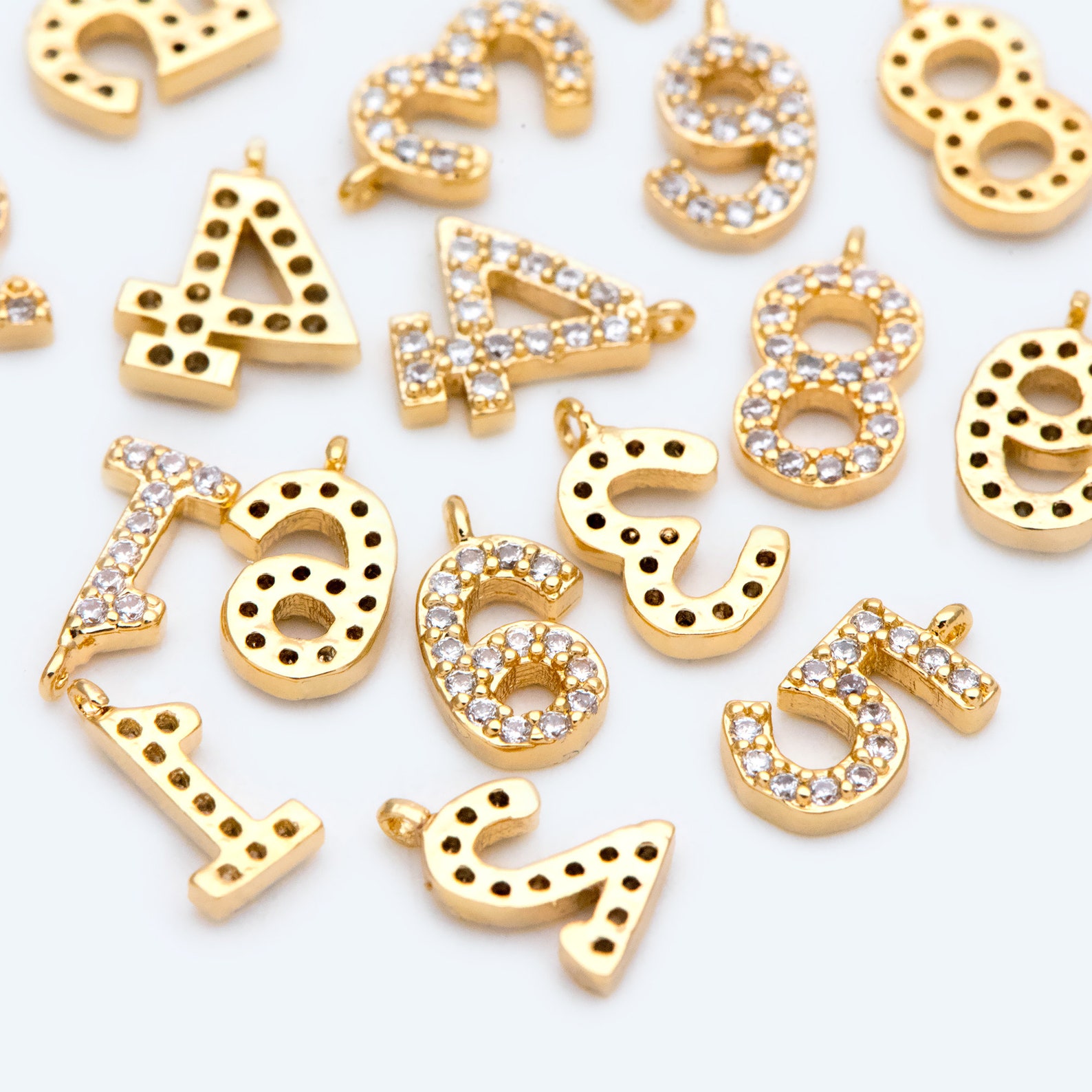 Gold Number Charms CZ Paved Number Charms Anniversary Etsy