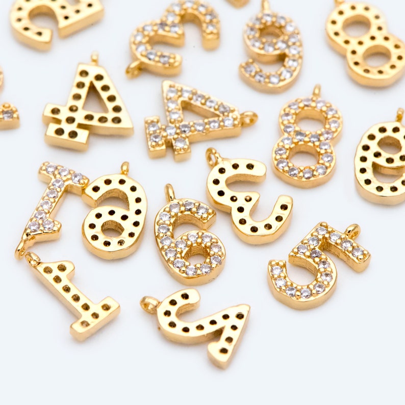 Gold Number Charms CZ Paved Number Charms Anniversary Etsy
