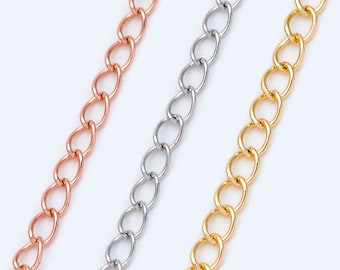 Gold/ Silver/ Rose Gold Curb Chain 3mm, Real Gold/ Rhodium Plated Brass "Extender" Chain, Color Not Easily Tarnish (LK-175)/ 1 meter