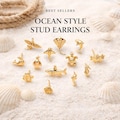 Ocean Theme Stud Earrings, Gold/ Silver Sea Animal Earrings (GB-4460)