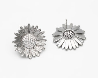 Orecchini Donna Argento 925 Con Girasole E Zirconi Bianchi – JOIELAVIE, 18x11 Mm