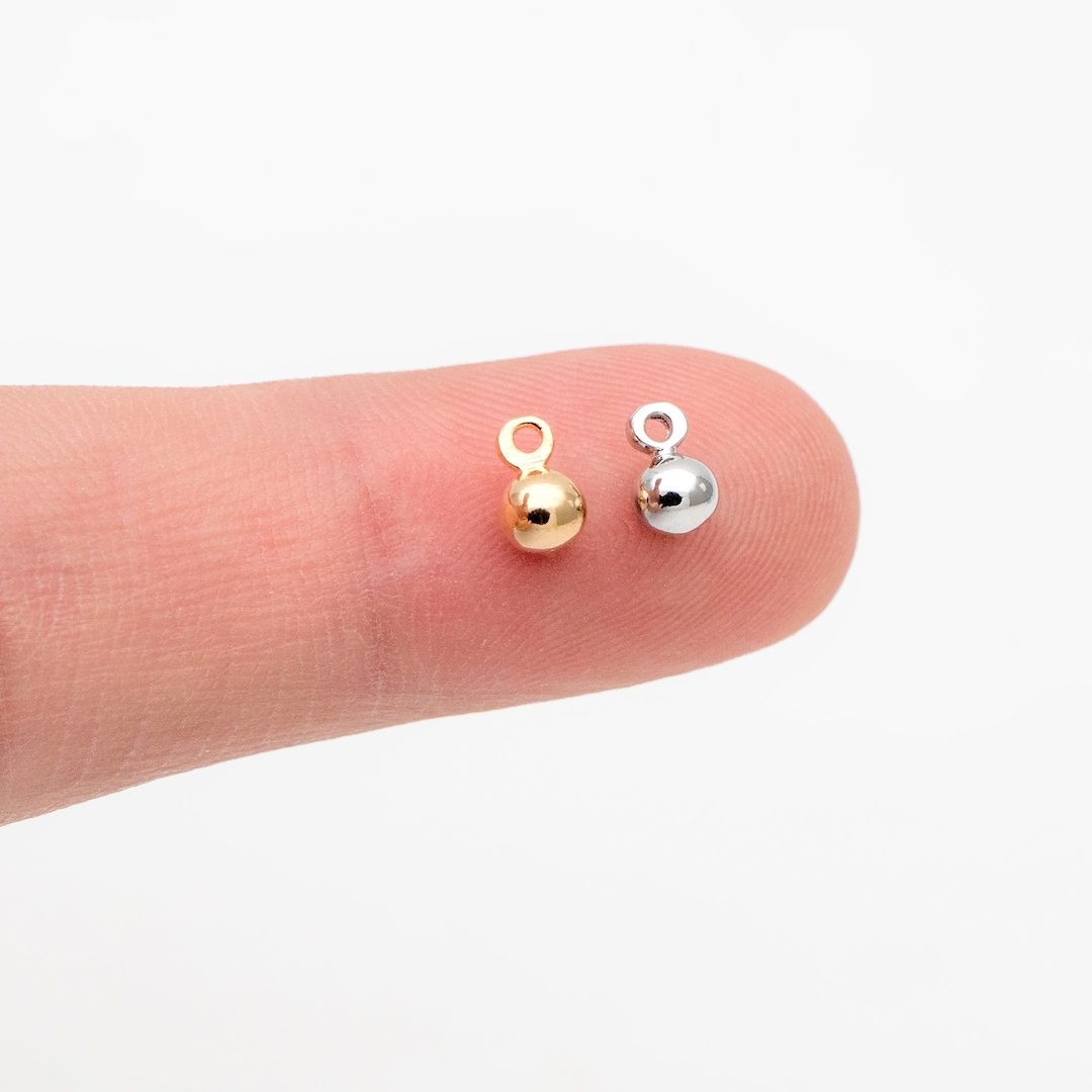 10pcs Mini Round Gold/ Silver Ball Charms 6x4mm DANGLE With Loop, Real