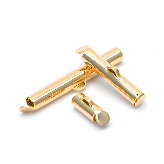 10pcs Slide on Tube Clasp 18K Gold Plated Brass Multi Strands