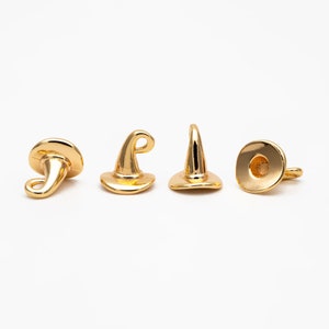 10pcs Gold Magic Hat Charm, Real Gold plated Brass, Witch Wizard Hat Charms (GB-4155)