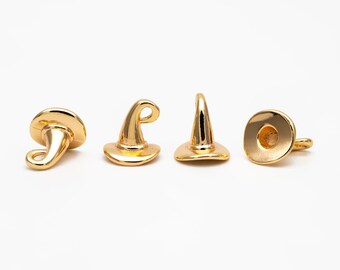10pcs Gold Magic Hat Charm, Real Gold plated Brass, Witch Wizard Hat Charms (GB-4155)