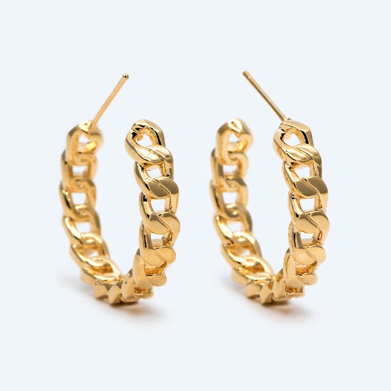 10pcs Chunky Gold Hoops Chain Hoops Thick Hoop Earrings Etsy