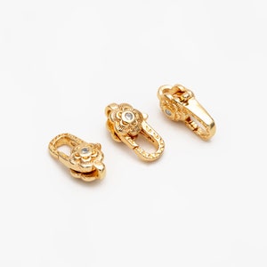 4pcs CZ Pave Gold Flower Lobster Claw Clasps, Real Gold plated Brass, Necklace Bracelet Charm Clasps (GB-4371)