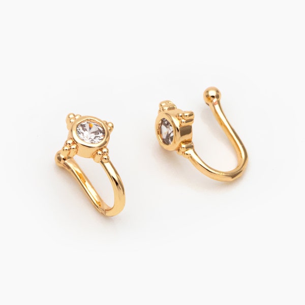 10pcs CZ Pave Gold Round Nose Cuff, Non Piercing Nose Cuff, Gold plated Brass, Adjustable Fake Nose Rings, Dainty Nose Jewelry (GB-3709)