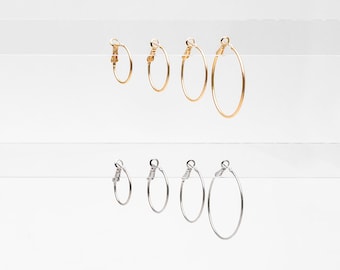 10pcs Gold/ Silver Tone Round Leverback Ear Hooks 20/ 25/ 30/ 40mm, 18K Gold/ Rhodium plated Brass, Earring Hoop Components (GB-605)