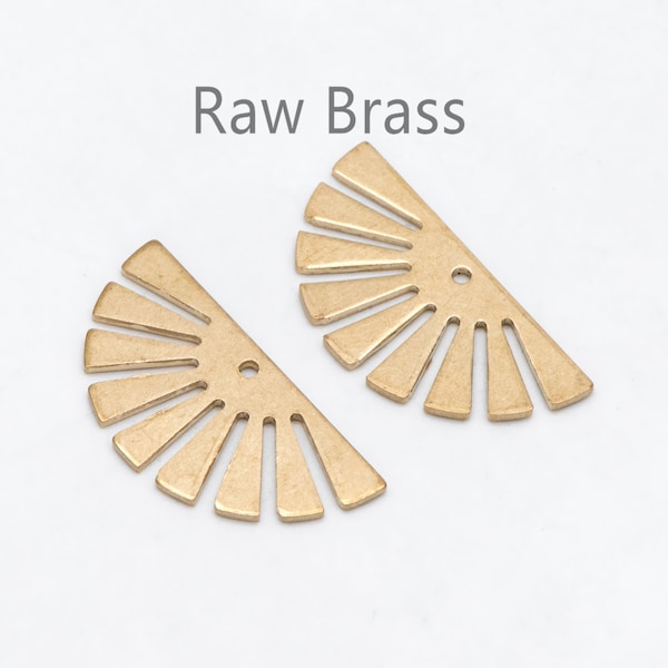 10pcs Raw Brass Half Sun Charm Pendants 12x24mm, Solid Brass Semicircle Pendants  (RB-229)