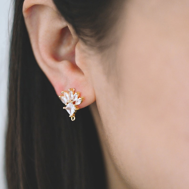 4pcs CZ Pave Rhombus Earrings with Loop, 18K Gold plated Brass Ear Posts, Geometric Earring Findings GB-3858 image 2