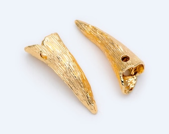 10pcs Gold OX Horn Charms, 30x11mm,Real Gold plated Brass, OX Horn Pendants (GB-1427)
