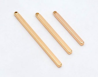 10pcs Gold/ Silver Long Bar Charms, Square bar, Real Gold/ Rhodium plated Brass, Multi Size 25/ 30/ 40mm by 2mm Thick (GB-2865)