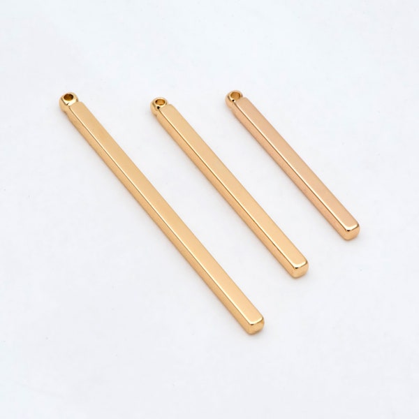 10pcs Gold/ Silver Long Bar Charms, Square bar, Real Gold/ Rhodium plated Brass, Multi Size 25/ 30/ 40mm by 2mm Thick (GB-2865)