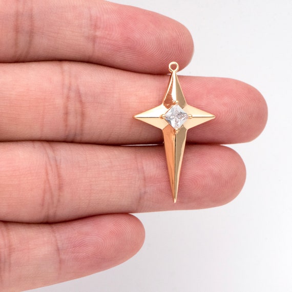 4pcs CZ Pave Gold Cross Star Charm Pendant 30x18mm, Jewelry