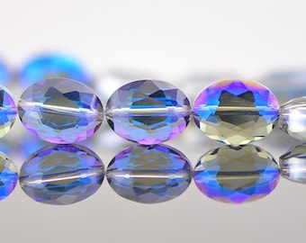 Cuentas de cristal ovaladas facetadas de 16 mm, azul brillante y morado - (TS56-2)/ 48 piezas