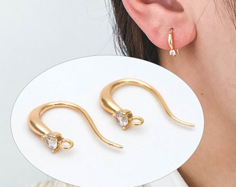 10pcs CZ Pave Gold Earring Hooks, 18K Gold Plated Brass Earwires, Craft Earring Components (GB-2974)