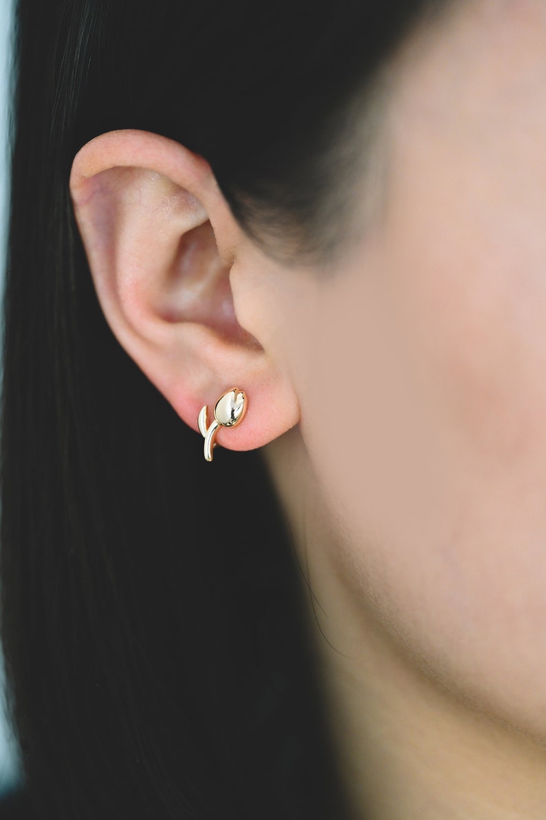 4pcs Gold Tulip Hoop Earrings, 18K Gold plated Brass, Minimalist Huggie Earrings GB-4273 image 1