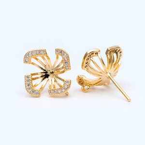 Cz Gemstone 18k Gold Plated Flower Designer Stud Earrings Brass Jewelry