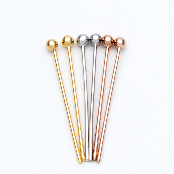 100 Stück Rosegold Ball Headpins, echt vergoldete Messing Kugel Kopfstifte, 0,5 mm dick x 20 mm lang (GB-639)