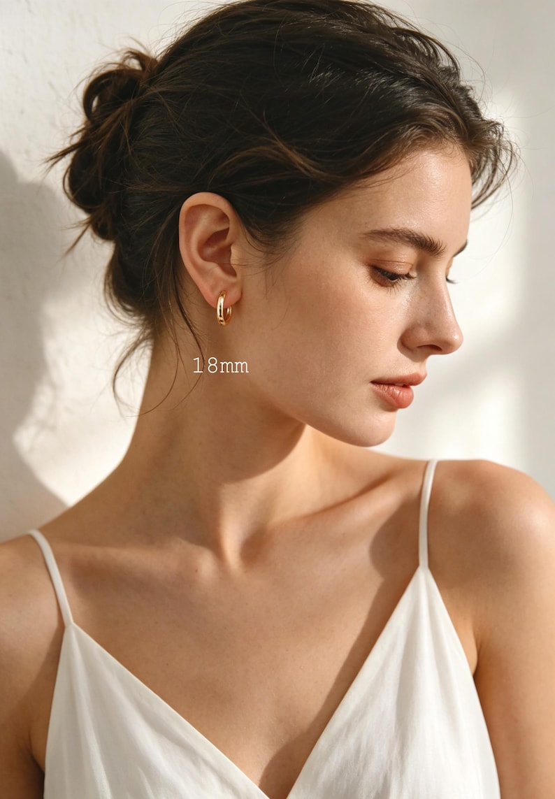 4pcs Gold/ Silver Chunky Hoop Huggies, 3mm Thick, 14/ 16/ 18/ 20/ 26mm, Stainless Steel Hoop Earrings, Minimalist Earrings (GB-2788) image 5