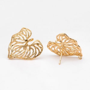 10pcs Gold Heart Leaf Earring, Filigree Earring, Earring Supplies (GB-3174)