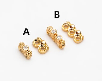 10pcs CZ Pave Gold Flower Connectors, 18K Gold plated Brass, Multi Loop Charms (GB-4428)