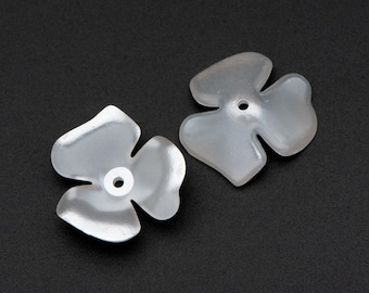 20pcs Plastic Floral Bead Caps 20mm, Pearl White Acrylic Flowers (#SL020-2)