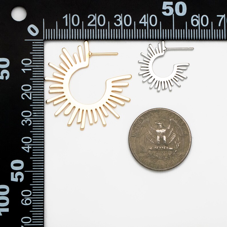 10pcs Gold/ Silver Tone Sun Round Earrings 20/35mm, Gold/ Rhodium plated Brass Sun Jewelry, Sun earrings (#GB-1227) image 7