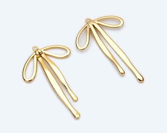 10pcs Gold/ Silver Bowknot Charms 33x20mm, 18K Gold/ Rhodium plated Brass Bow Pendant (#GB-1744)