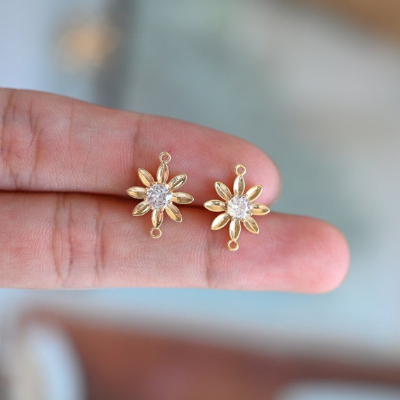 10pcs CZ Pave Gold Flower Charms 12x15mm, 18K Gold plated Brass, Floral Connector Pendants  (GB-3780-I)