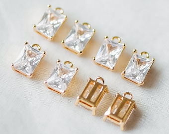 10pcs CZ Pave Gold Rectangle Charms 11x7mm, 18K Gold plated Brass Square Pendants (GB-1151-C)