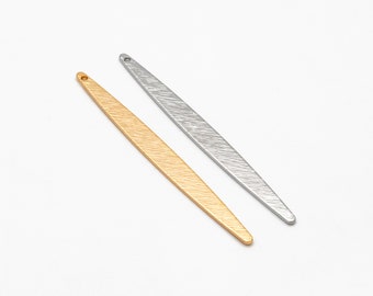 10pcs Gold/ Silver Brushed Long Oval Charms 62x5.5mm, 18K Gold/ Rhodium Plated Brass Earring Supply (GB-3817-I)