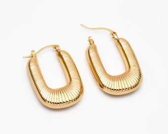 4pcs Gold U-Shaped Earrings 35x22mm, Real Gold plated Brass, Minimalist Hoop Earrings (GB-4268)