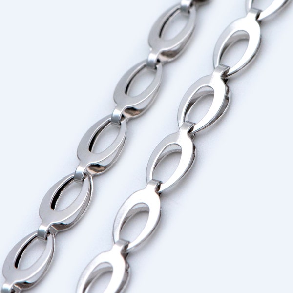 Silver tone Specialty Chains, Link Size 4x8mm, Rhodium plated Brass, Bulk White Gold Chain Wholesale (#LK-232-2)/ 1 Meter=3.3 ft