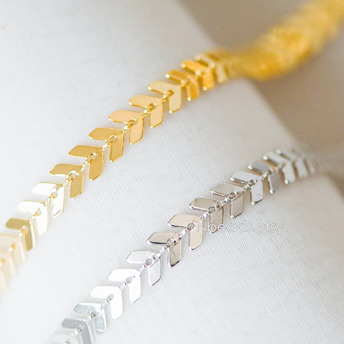 Gold/ Silver/ Rose Gold Flat Chevron Chain 6.3mm, Real Gold/ Rhodium plated Brass, Decorative Herringbone Arrow Chain (#LK-156)/ 1 Meter