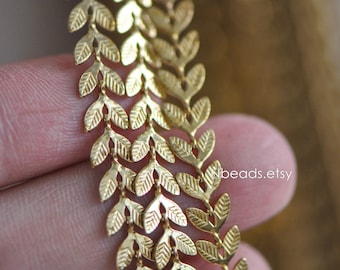 Unplated Raw Brass Designer Chain 6.5mm, Two Sided Leaf Chevron Chains (#LK-035)/ 1 Meter=3.3ft