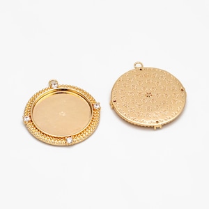 4pcs CZ Pave Gold Bezel Setting ,Blank Settings , inner 20mm, Gold plated Brass Cabochon Setting (GB-3429)