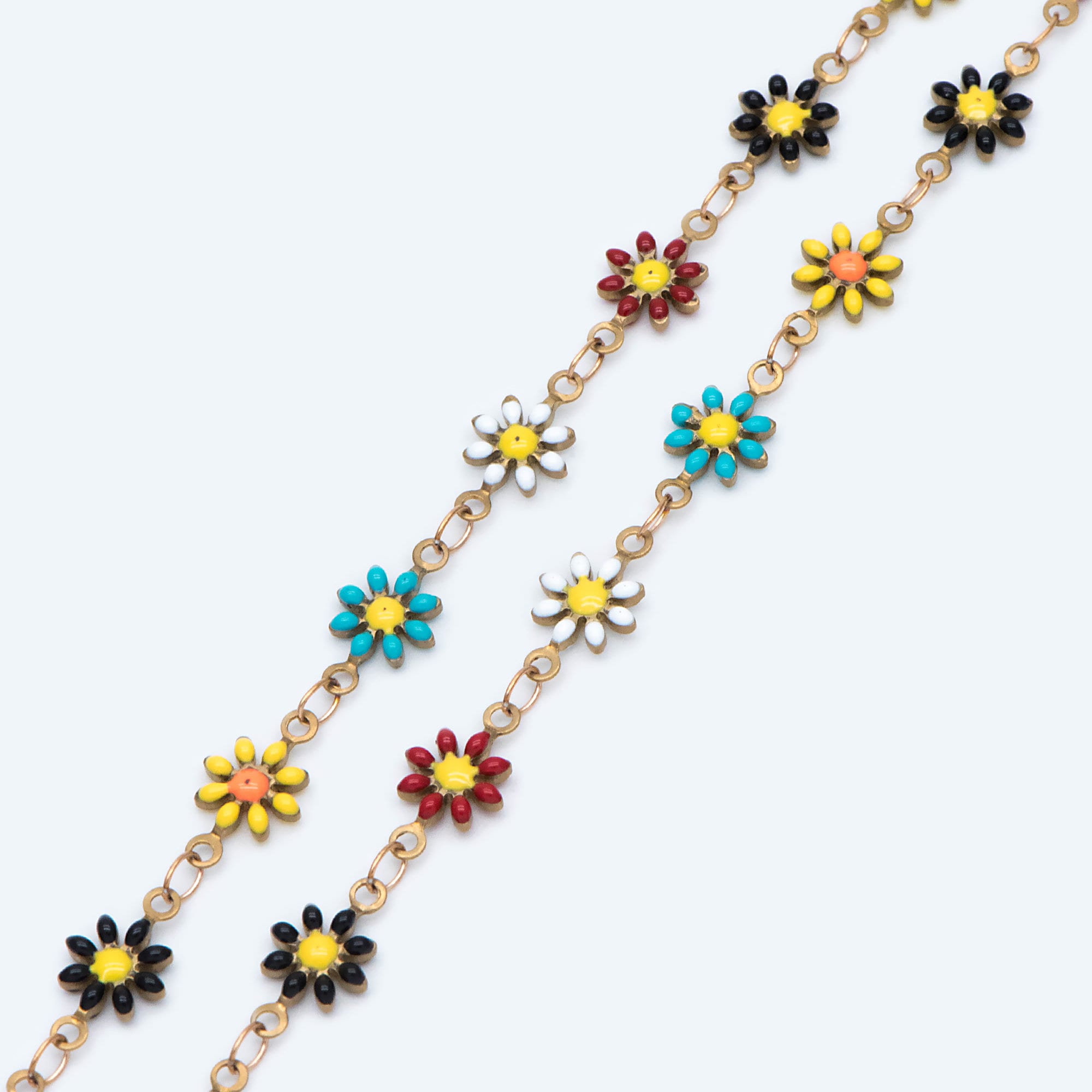 Enamel Flower Chain Daisy Chain Unplated Raw Brass Designer Etsy