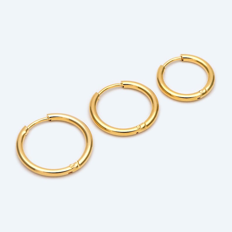 10pcs Gold/ Silver Tone Huggie Hoop Earrings, 2mm thick, 16/ 18/ 20mm, Stainless Steel Huggies, Minimalist Hoop Earrings GB-2209 gold