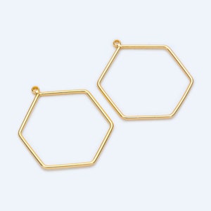 10pcs Gold Hexagon Wire Charms 26x21mm, 18K Gold Plated