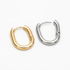4pcs Gold/ Silver Dangle Minimalist Huggies Earring 20x16mm, Gold/ Rhodium plated Stainless Steel, Gold Huggie Earrings Supply (GB-2388)