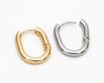 4pcs Gold/ Silver Dangle Minimalist Huggies Earring 20x16mm, Gold/ Rhodium plated Stainless Steel, Gold Huggie Earrings Supply (GB-2388)