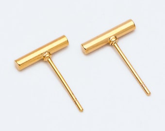 10pcs Gold/ Silver Tone Bar Ear Studs, Gold/ Rhodium plated Brass Stick Earrings (#GB-2369)