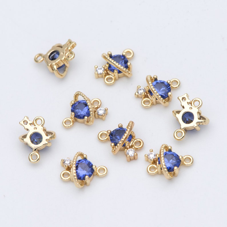 GB-689 10pcs CZ Paved Saturn Charms 11x9mm Gold plated Brass Saturn Pendants Space Planet DIY Connectors