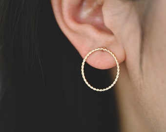 10pcs Circle Ear Posts 20mm, Gold / Rhodium Plated Brass, Geometric Ring Stud Earrings  (#GB-2248)